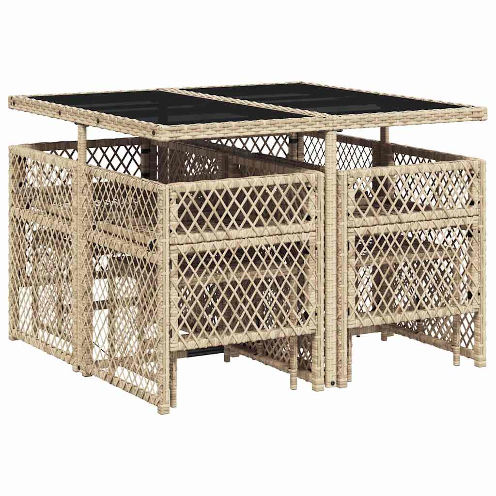 vidaXL 9 Piece Garden Dining Set with Cushions Beige Poly Rattan