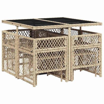 vidaXL 9 Piece Garden Dining Set with Cushions Beige Poly Rattan