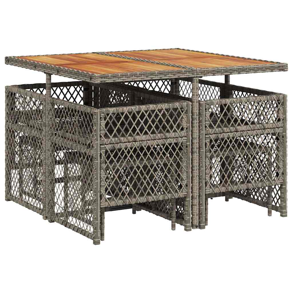 vidaXL 9 Piece Garden Dining Set with Cushions Grey Poly Rattan