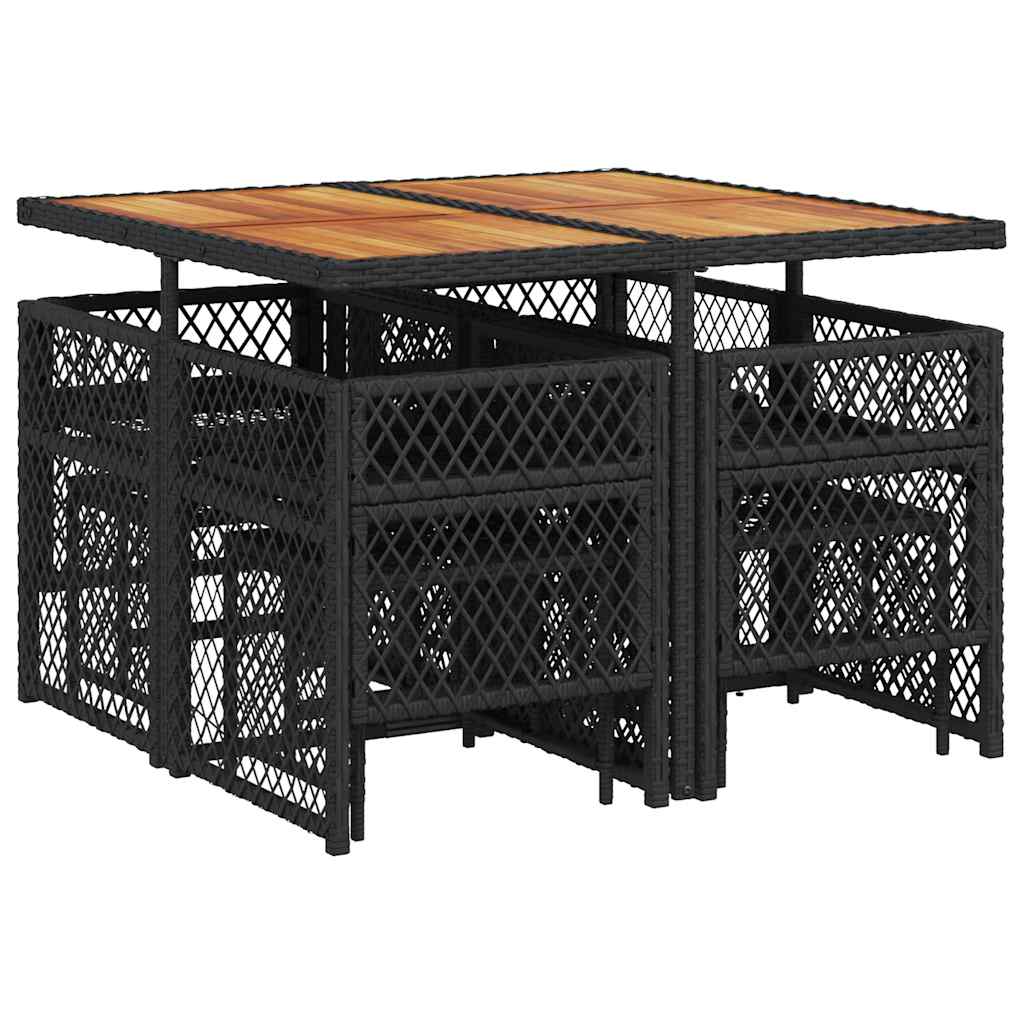 vidaXL 9 Piece Garden Dining Set with Cushions Black Poly Rattan