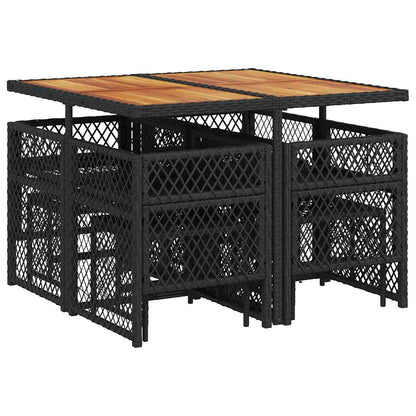 vidaXL 9 Piece Garden Dining Set with Cushions Black Poly Rattan