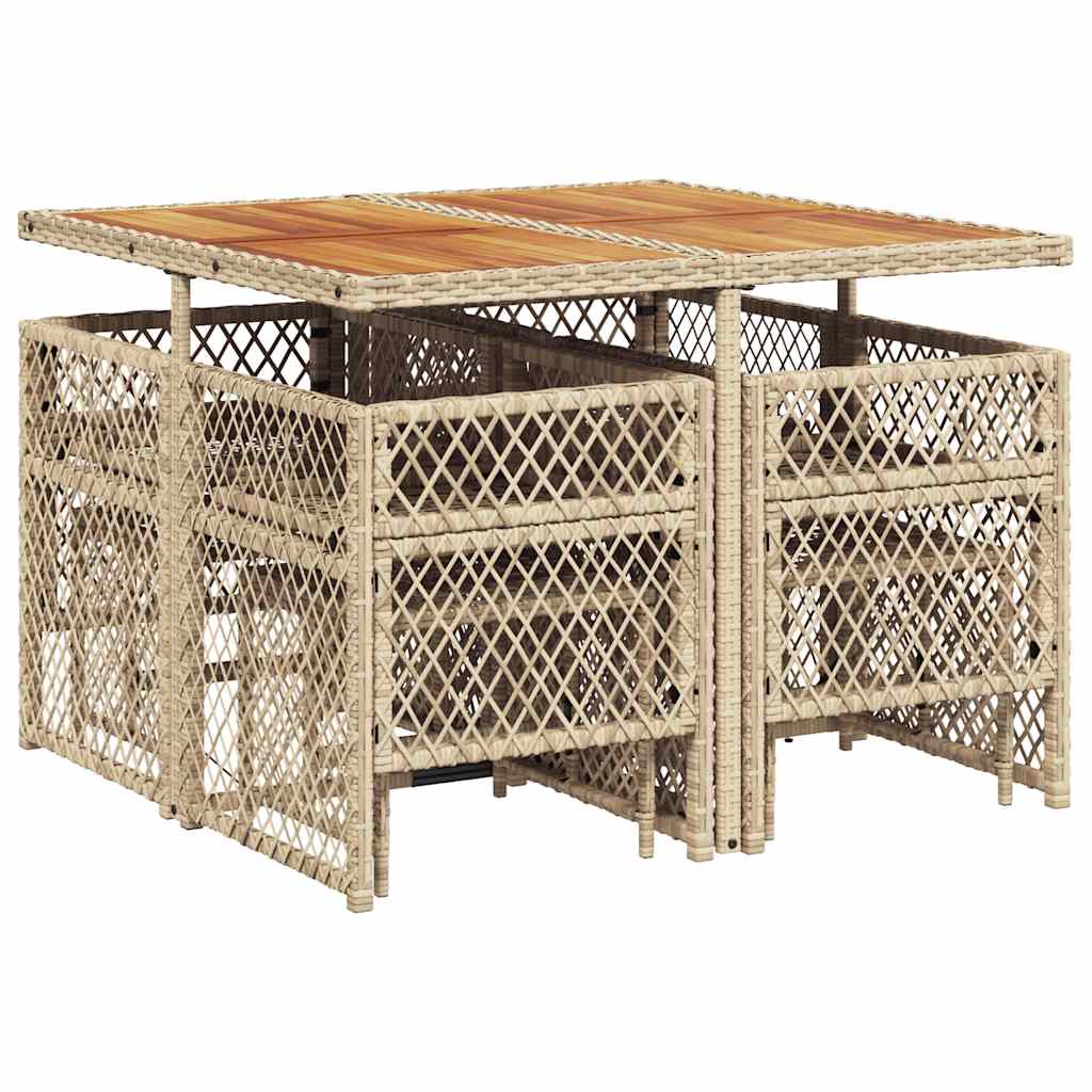 vidaXL 9 Piece Garden Dining Set with Cushions Beige Poly Rattan