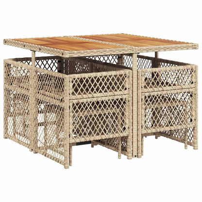 vidaXL 9 Piece Garden Dining Set with Cushions Beige Poly Rattan