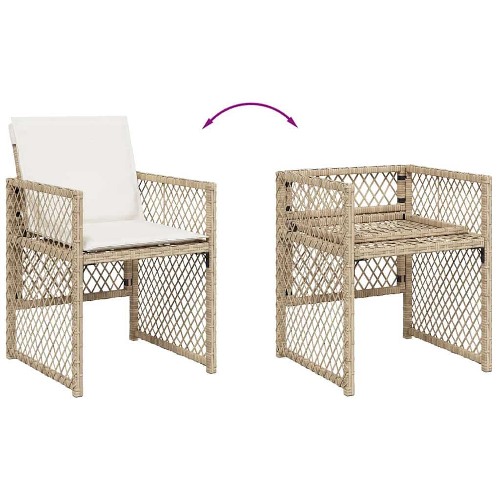 vidaXL 9 Piece Garden Dining Set with Cushions Beige Poly Rattan