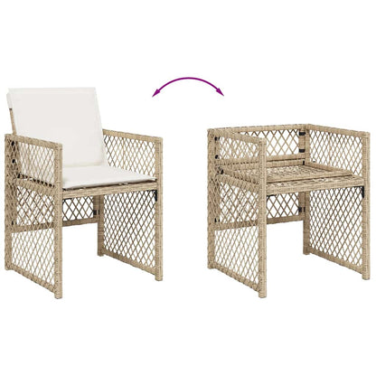 vidaXL 9 Piece Garden Dining Set with Cushions Beige Poly Rattan