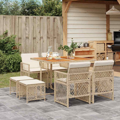 vidaXL 9 Piece Garden Dining Set with Cushions Beige Poly Rattan