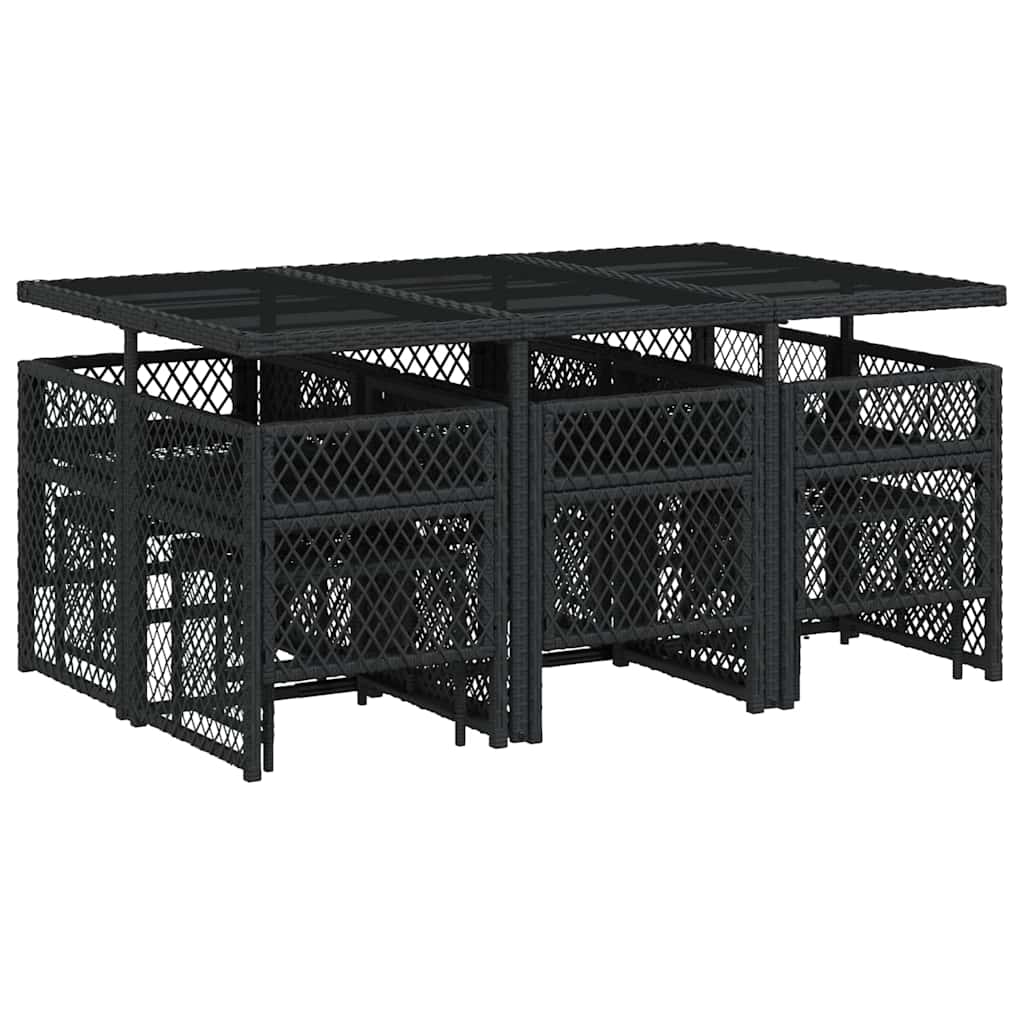 vidaXL 11 Piece Garden Dining Set with Cushions Black Poly Rattan