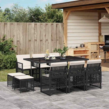 vidaXL 11 Piece Garden Dining Set with Cushions Black Poly Rattan