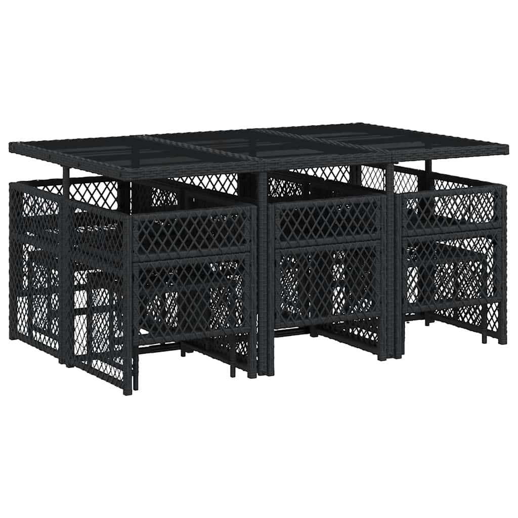 vidaXL 11 Piece Garden Dining Set with Cushions Black Poly Rattan