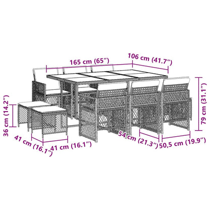 vidaXL 11 Piece Garden Dining Set with Cushions Black Poly Rattan