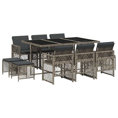 vidaXL 11 Piece Garden Dining Set with Cushions Grey Poly Rattan