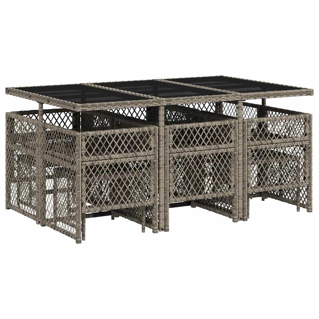 vidaXL 11 Piece Garden Dining Set with Cushions Grey Poly Rattan