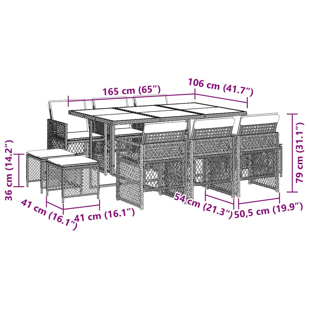 vidaXL 11 Piece Garden Dining Set with Cushions Grey Poly Rattan