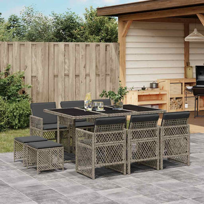 vidaXL 11 Piece Garden Dining Set with Cushions Grey Poly Rattan