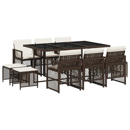 vidaXL 11 Piece Garden Dining Set with Cushions Brown Poly Rattan