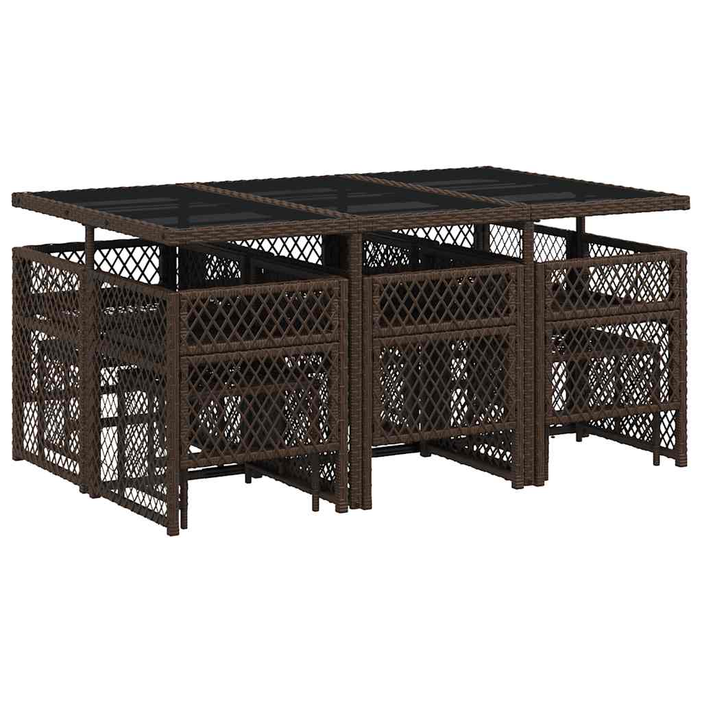 vidaXL 11 Piece Garden Dining Set with Cushions Brown Poly Rattan