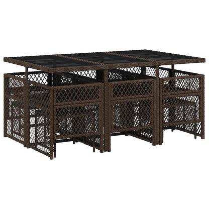 vidaXL 11 Piece Garden Dining Set with Cushions Brown Poly Rattan