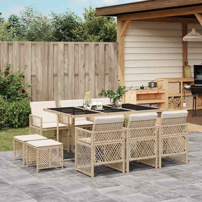 vidaXL 11 Piece Garden Dining Set with Cushions Beige Poly Rattan