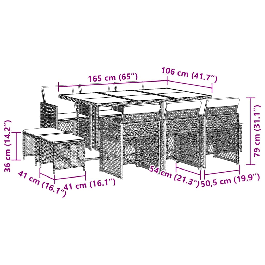 vidaXL 11 Piece Garden Dining Set with Cushions Light Grey Poly Rattan