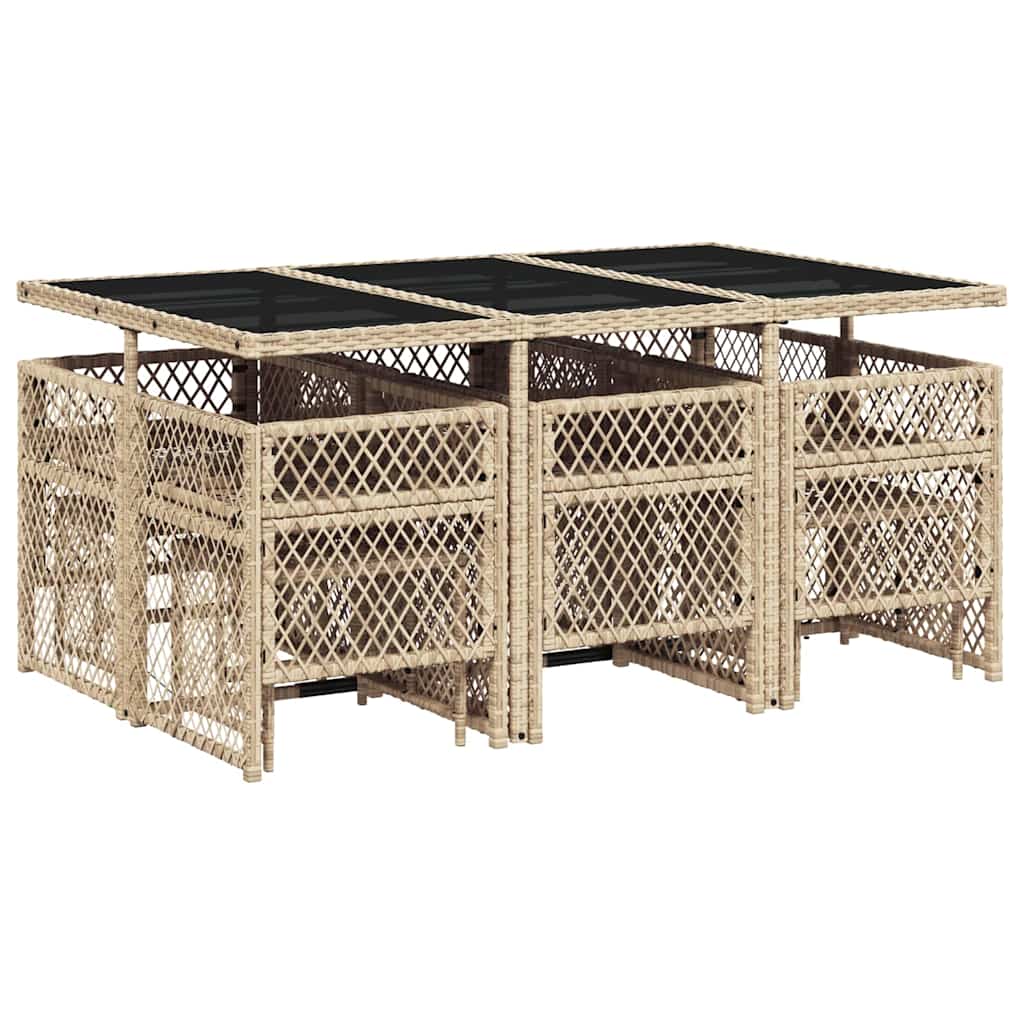 vidaXL 11 Piece Garden Dining Set with Cushions Beige Poly Rattan