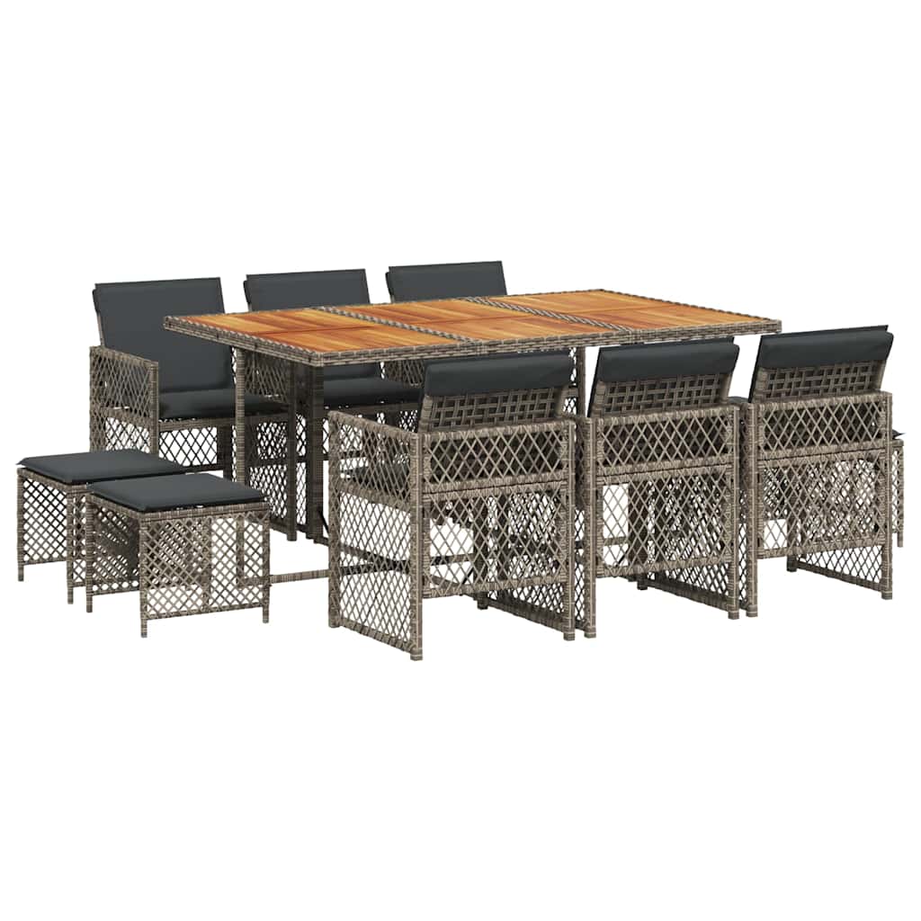 vidaXL 11 Piece Garden Dining Set with Cushions Grey Poly Rattan