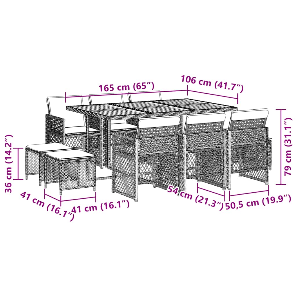vidaXL 11 Piece Garden Dining Set with Cushions Grey Poly Rattan