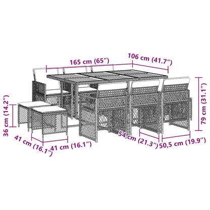 vidaXL 11 Piece Garden Dining Set with Cushions Grey Poly Rattan