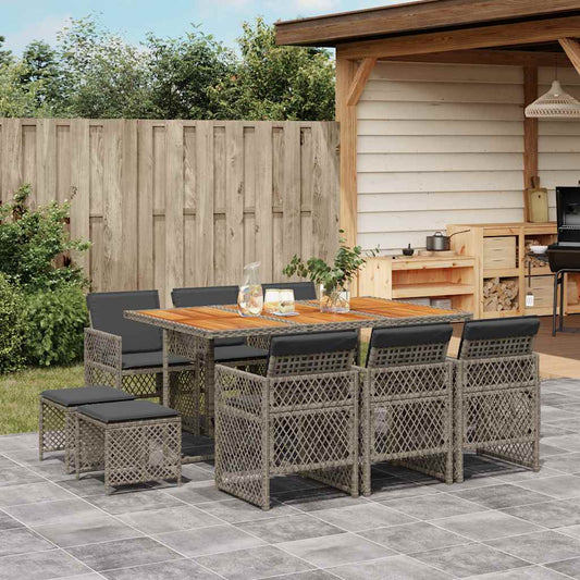 vidaXL 11 Piece Garden Dining Set with Cushions Grey Poly Rattan
