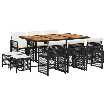 vidaXL 11 Piece Garden Dining Set with Cushions Black Poly Rattan