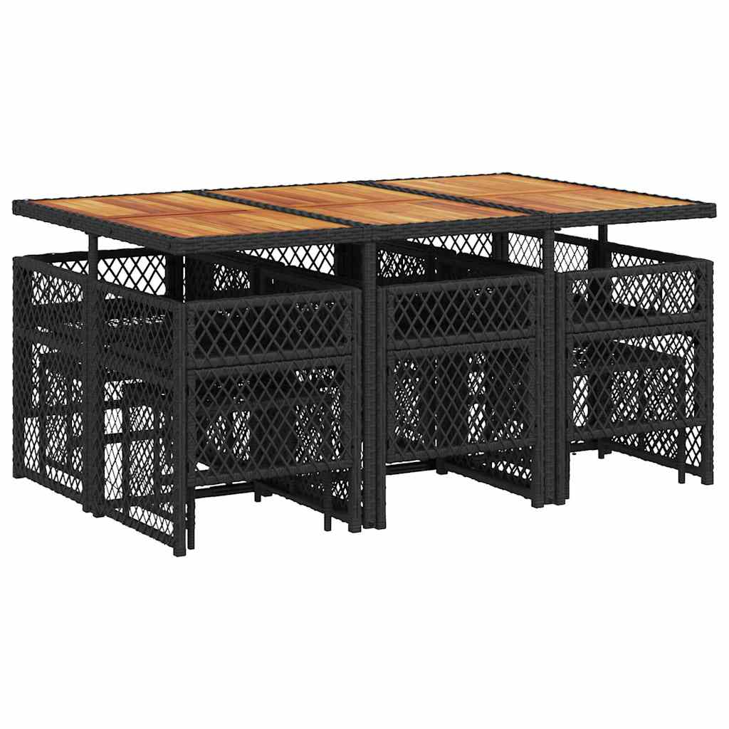 vidaXL 11 Piece Garden Dining Set with Cushions Black Poly Rattan