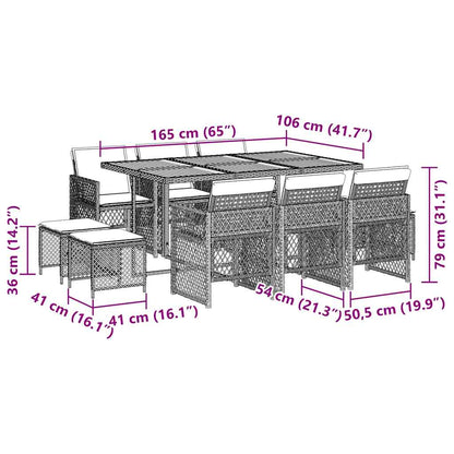 vidaXL 11 Piece Garden Dining Set with Cushions Black Poly Rattan