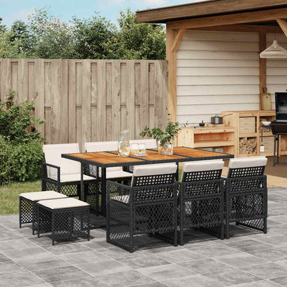 vidaXL 11 Piece Garden Dining Set with Cushions Black Poly Rattan