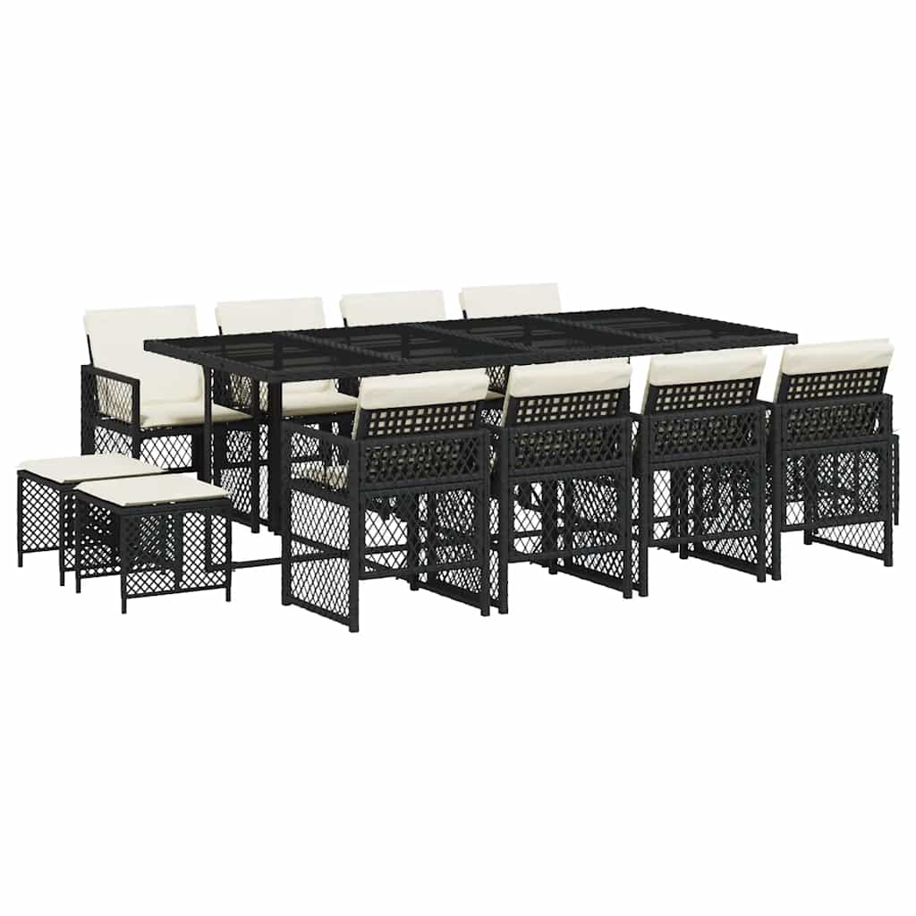 vidaXL 13 Piece Garden Dining Set with Cushions Black Poly Rattan