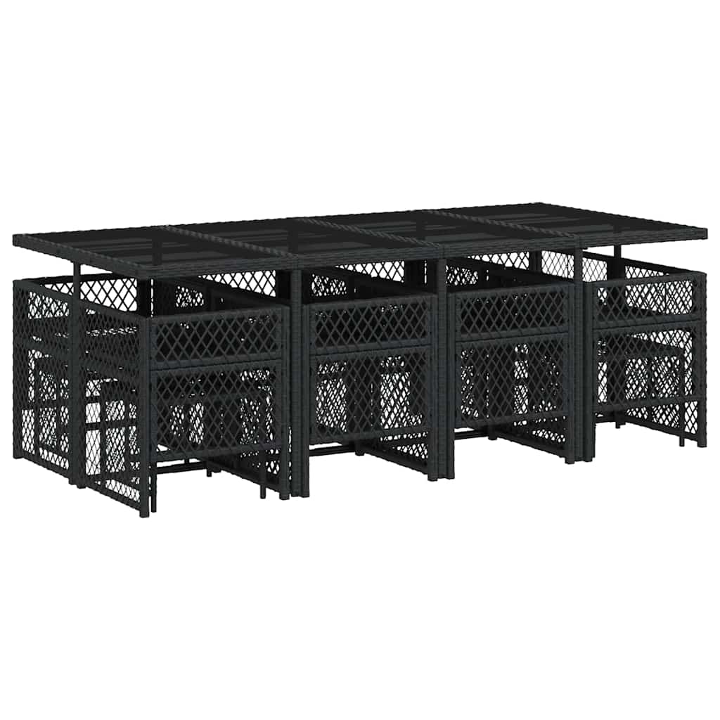 vidaXL 13 Piece Garden Dining Set with Cushions Black Poly Rattan