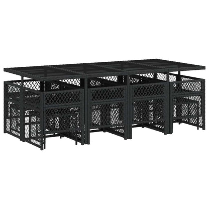 vidaXL 13 Piece Garden Dining Set with Cushions Black Poly Rattan