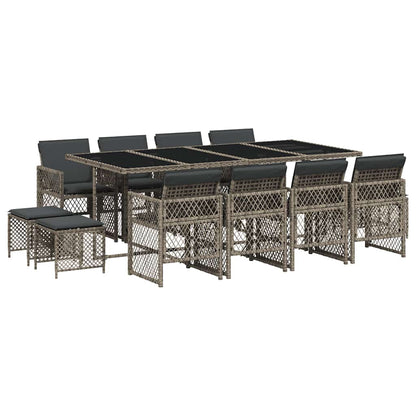 vidaXL 13 Piece Garden Dining Set with Cushions Grey Poly Rattan