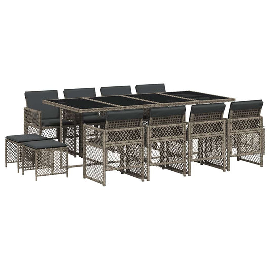 vidaXL 13 Piece Garden Dining Set with Cushions Grey Poly Rattan