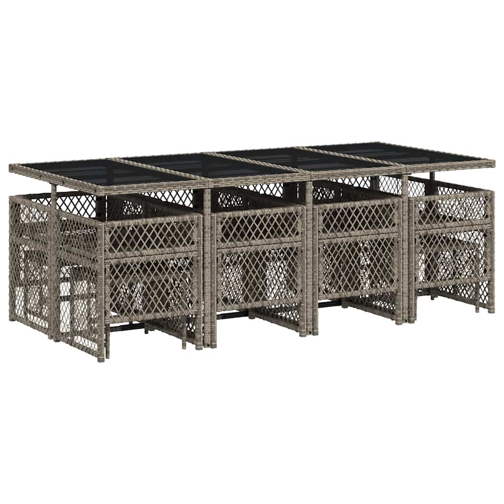 vidaXL 13 Piece Garden Dining Set with Cushions Grey Poly Rattan
