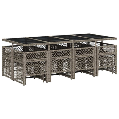 vidaXL 13 Piece Garden Dining Set with Cushions Grey Poly Rattan