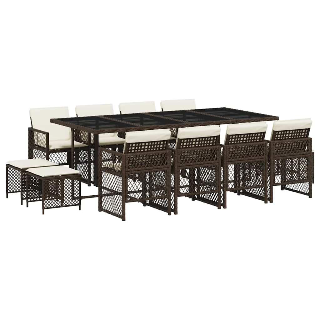 vidaXL 13 Piece Garden Dining Set with Cushions Brown Poly Rattan