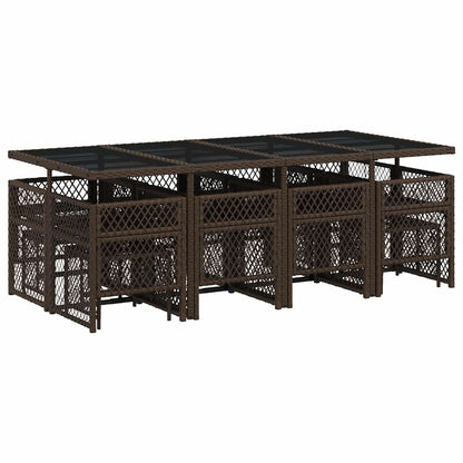 vidaXL 13 Piece Garden Dining Set with Cushions Brown Poly Rattan