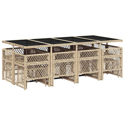 vidaXL 13 Piece Garden Dining Set with Cushions Beige Poly Rattan