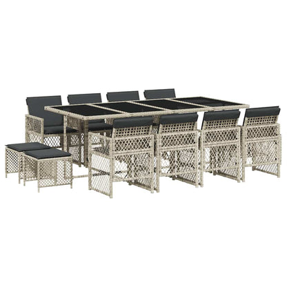 vidaXL 13 Piece Garden Dining Set with Cushions Light Grey Poly Rattan