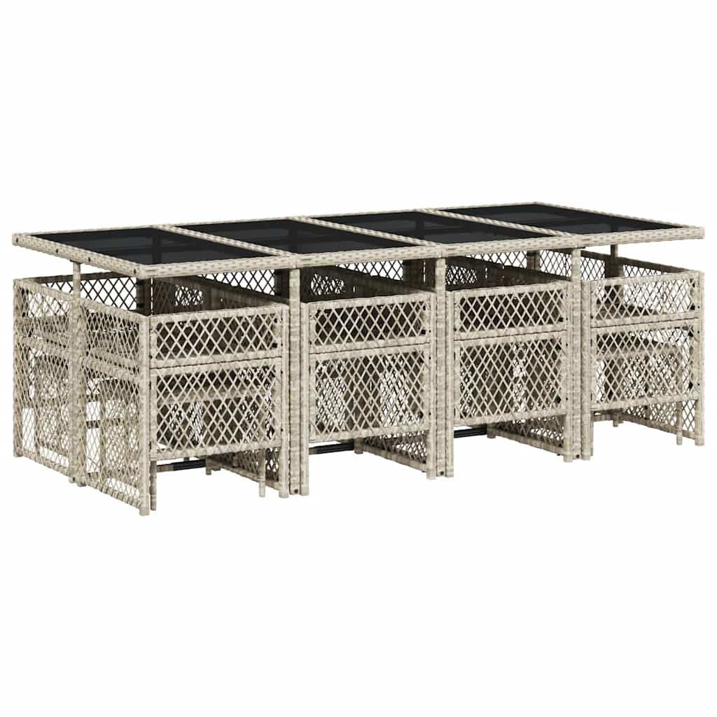 vidaXL 13 Piece Garden Dining Set with Cushions Light Grey Poly Rattan