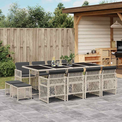 vidaXL 13 Piece Garden Dining Set with Cushions Light Grey Poly Rattan