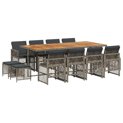 vidaXL 13 Piece Garden Dining Set with Cushions Grey Poly Rattan