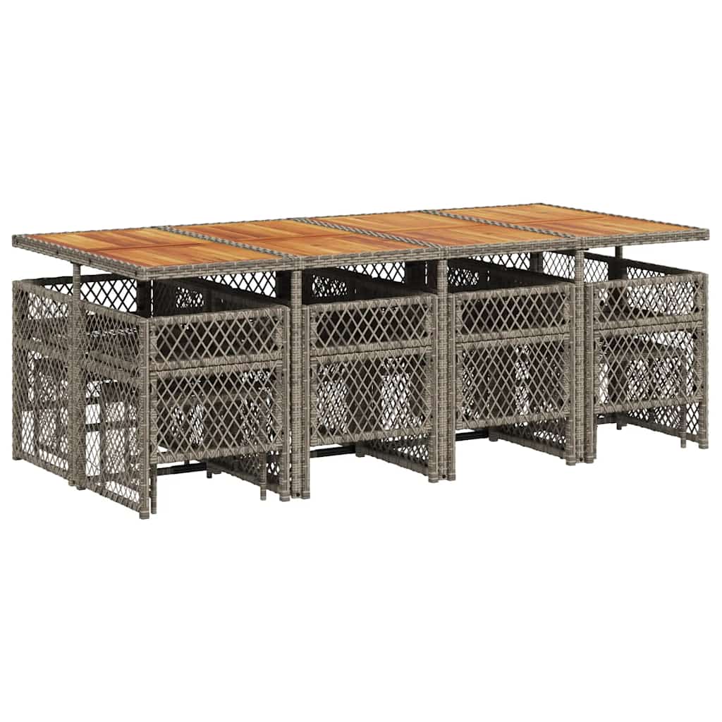 vidaXL 13 Piece Garden Dining Set with Cushions Grey Poly Rattan