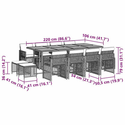 vidaXL 13 Piece Garden Dining Set with Cushions Grey Poly Rattan