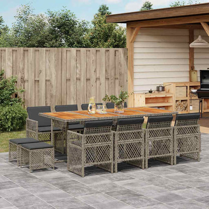 vidaXL 13 Piece Garden Dining Set with Cushions Grey Poly Rattan
