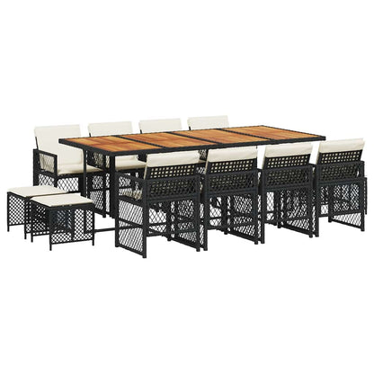 vidaXL 13 Piece Garden Dining Set with Cushions Black Poly Rattan